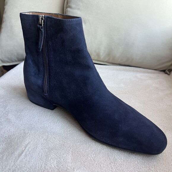 Aquatalia Ulyssa Navy Blue Suede Ankle Boot Booties Women 9.5 M Hidden Low Heel - Picture 3 of 14